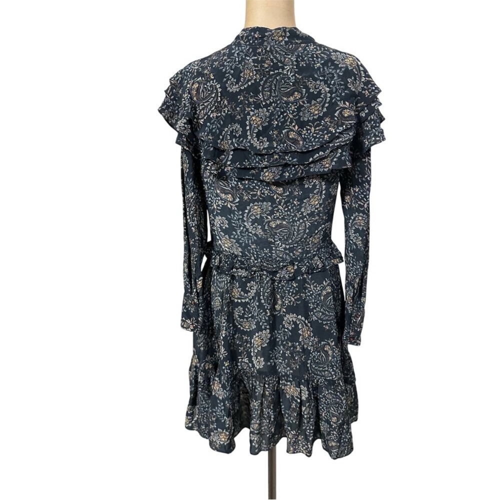 Nicholas Elsie Black Paisley Ruffle A-Line Long Sleeve Boho Mini Dress NWT - Picture 8 of 12